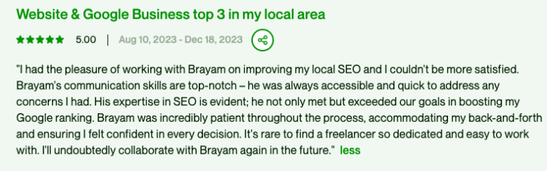 Client review of Brayam Rodriguez