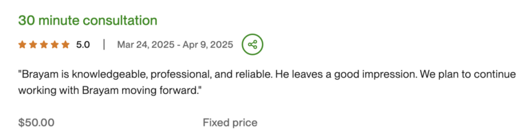 Client review of Brayam Rodriguez