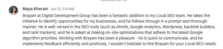 Client review of Brayam Rodriguez