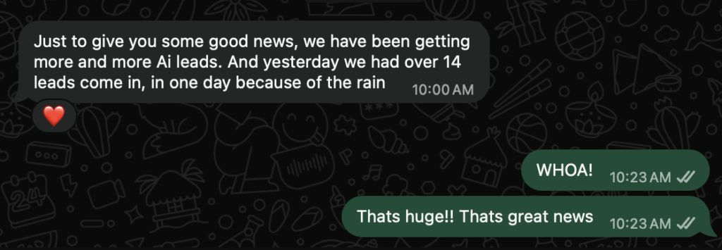 Client message: we have been getting more and more AI leads, and yesterday we had over 14 leads come in, in one day